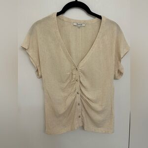 Madewell Beige Ruched Button-Down Blouse